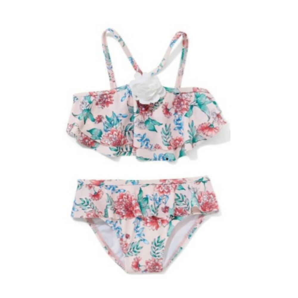 Janie and Jack Ruffled Floral Print Pink Two‎ Piece Baby Girl Swimsuit 6-12M